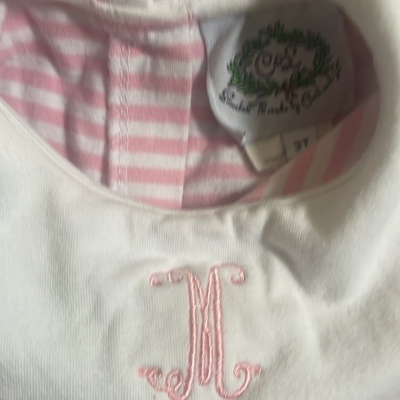 Monogrammed “M” pink and white stripe size 3T toddler pajamas snap legs, used - Picture 3 of 5